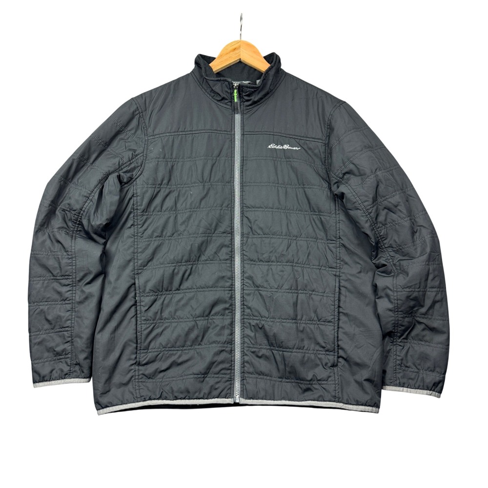 Eddie Bauer Mens Large Black Quilted Puffer Jacket Full Zip Outdoors Gorpcore